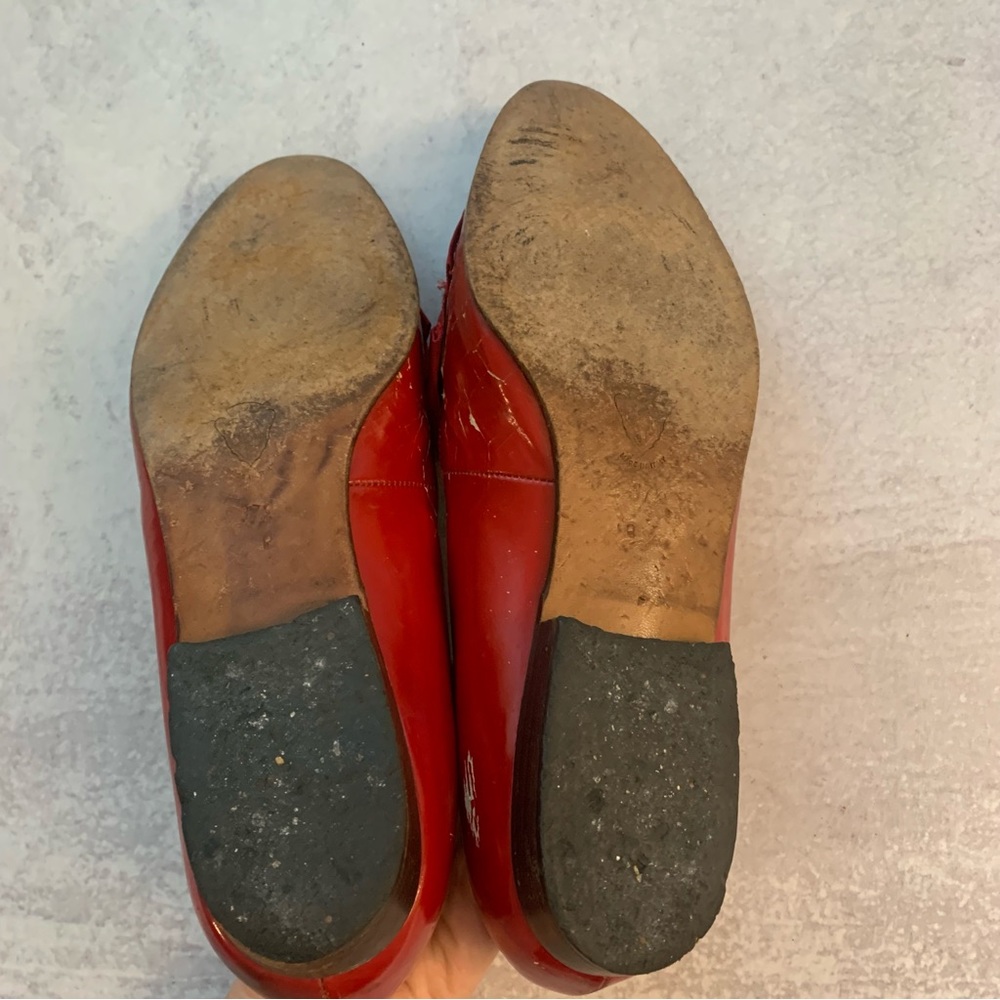Gucci Vintage Rare Fine Red Shiny Patent Leather Bow Front Pointy loafers - Picture 8 of 16